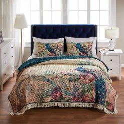 Outlet ⭐ King Barefoot Bungalow Eden Peacock Oversized Quilt Set 🎉 -Greenland Home Fashions shop detail2GRNLD601