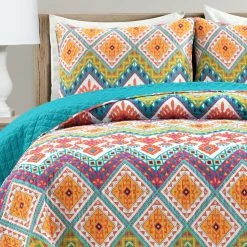Hot Sale 💯 King Lush Decor Boho Chevron Reversible Cotton Quilt Set - Turquoise/Multi - Full/Queen 🤩 -Greenland Home Fashions shop detail2TRIA1028
