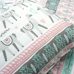 Deals 🔥 Queen Lush Decor Boho Llama Reversible Oversized Quilt Set- Pink/Aqua-Twin ✔️ -Greenland Home Fashions shop detail3TRIA1010
