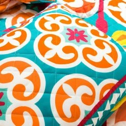 Best Sale 👏 King Lush Decor Boho Floral Reversible Oversized Quilt Set - Turquoise/Orange - Full/Queen 🌟 -Greenland Home Fashions shop detail3TRIA1027