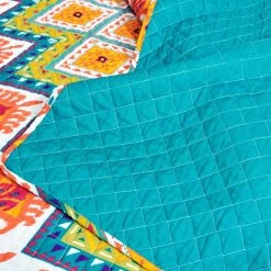 Hot Sale 💯 King Lush Decor Boho Chevron Reversible Cotton Quilt Set - Turquoise/Multi - Full/Queen 🤩 -Greenland Home Fashions shop detail3TRIA1028