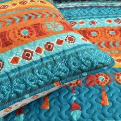 Outlet 🌟 King Lush Decor Boho Watercolor Border Quilt Set - Turquoise/Multi - Full/Queen ⭐ -Greenland Home Fashions shop detail4TRIA1026