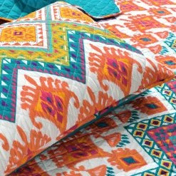 Hot Sale 💯 King Lush Decor Boho Chevron Reversible Cotton Quilt Set - Turquoise/Multi - Full/Queen 🤩 -Greenland Home Fashions shop detail4TRIA1028