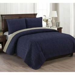 New 🤩 King Honeycomb Reversible Embroidered Quilt Set By Brielle ⌛ -Greenland Home Fashions shop detail4ZORL010