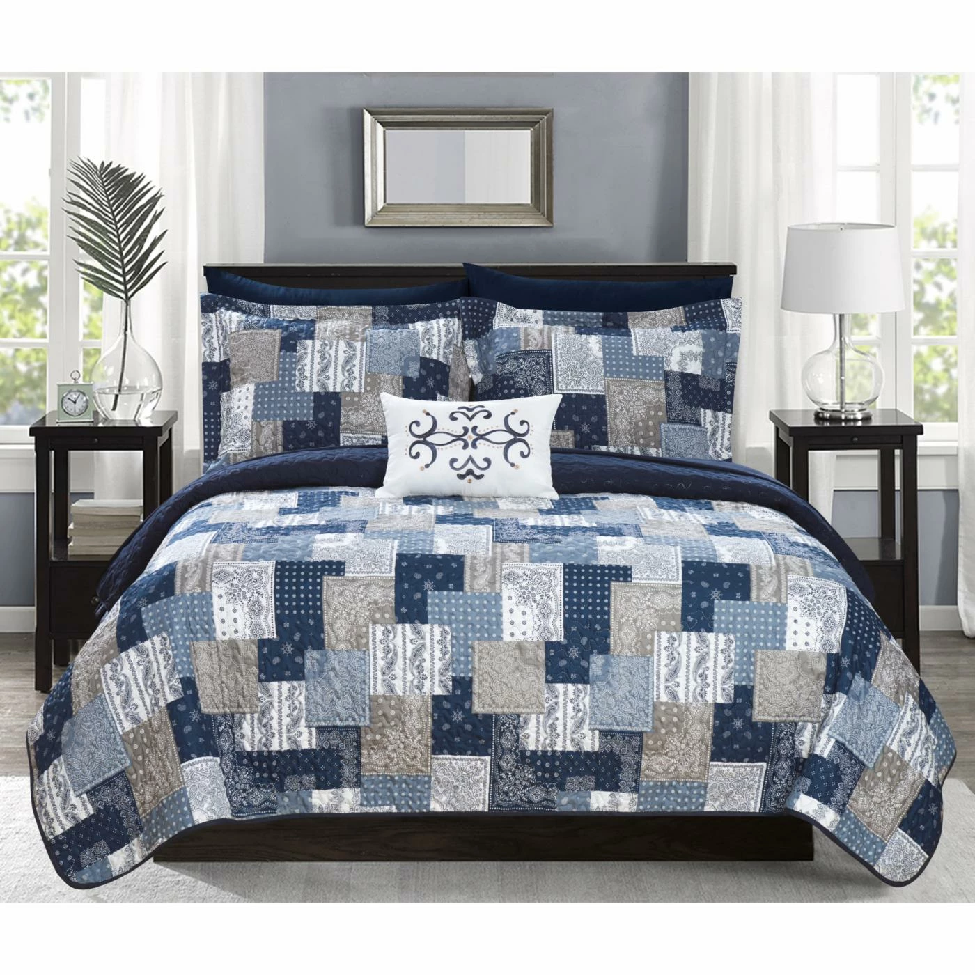 Discount π₯ King Viona Quilt Set Bed In A Bag By Chic Home π 10 Discount π₯ King Viona Quilt Set Bed In A Bag By Chic Home π - Image 8