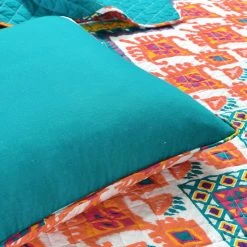 Hot Sale 💯 King Lush Decor Boho Chevron Reversible Cotton Quilt Set - Turquoise/Multi - Full/Queen 🤩 -Greenland Home Fashions shop detail5TRIA1028