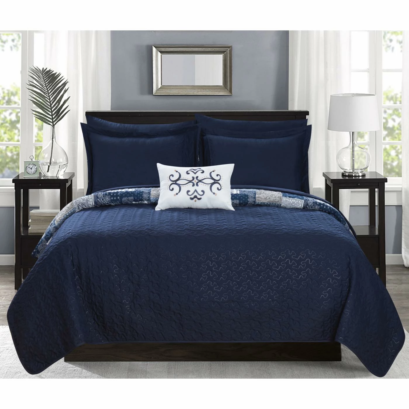 Discount π₯ King Viona Quilt Set Bed In A Bag By Chic Home π 11 Discount π₯ King Viona Quilt Set Bed In A Bag By Chic Home π - Image 9