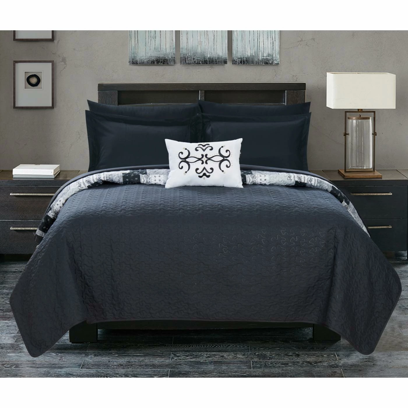 Discount π₯ King Viona Quilt Set Bed In A Bag By Chic Home π 5 Discount π₯ King Viona Quilt Set Bed In A Bag By Chic Home π - Image 3