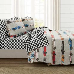 Coupon 🧨 Full/Double Lush Decor Race Cars Soft Reversible Oversized Quilt Set- Blue/Orange -Twin 🔔 -Greenland Home Fashions shop detailTRIA1004