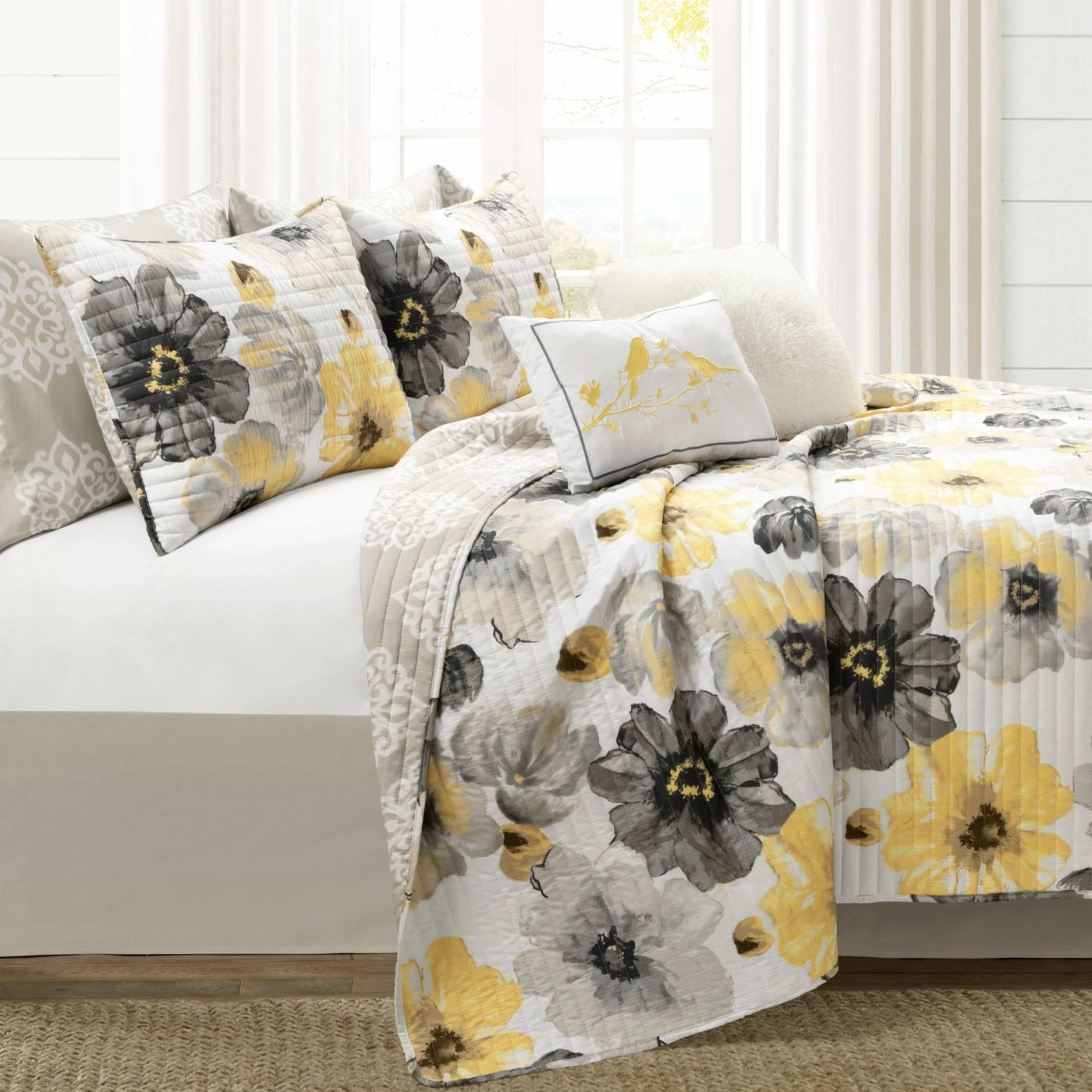 Outlet ๐ Lush Decor Leah Soft Reversible Oversized Quilt Set -Yellow/Gray- King โญ 5 Outlet ๐ Lush Decor Leah Soft Reversible Oversized Quilt Set -Yellow/Gray- King โญ - Image 3