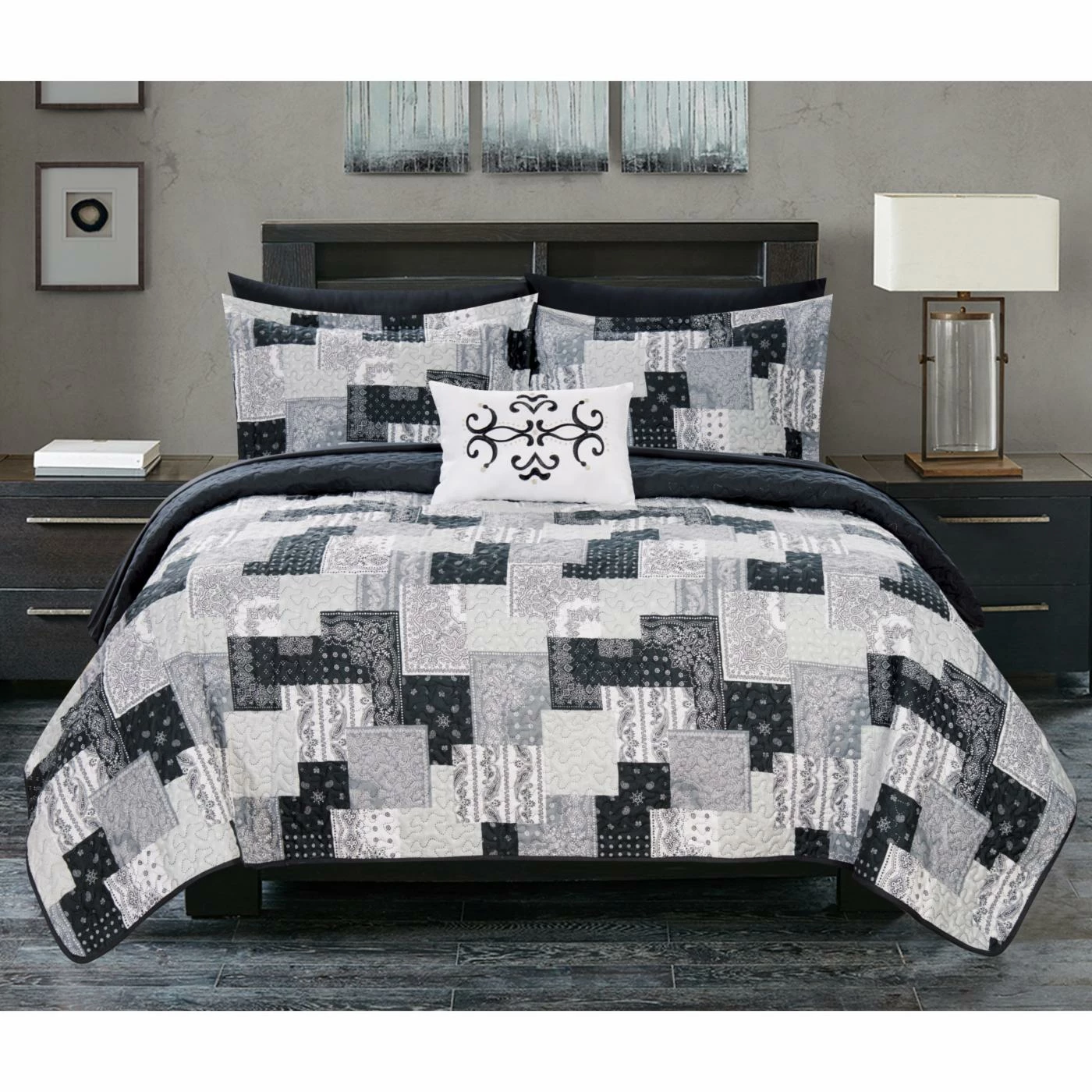 Discount π₯ King Viona Quilt Set Bed In A Bag By Chic Home π 4 Discount π₯ King Viona Quilt Set Bed In A Bag By Chic Home π - Image 2