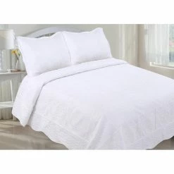 Budget 🥰 King White Embroidery 3 Piece Quilt Set By LCM Home Fashions ⌛