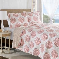 Deals 👏 King Laura Ashley Coral Coast Coral Quilt Set ❤️