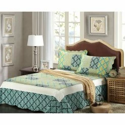 Coupon 😉 California King Blue Ivy Damask 3 Piece Patchwork Quilt Set By Tache Home Fashion ✔️