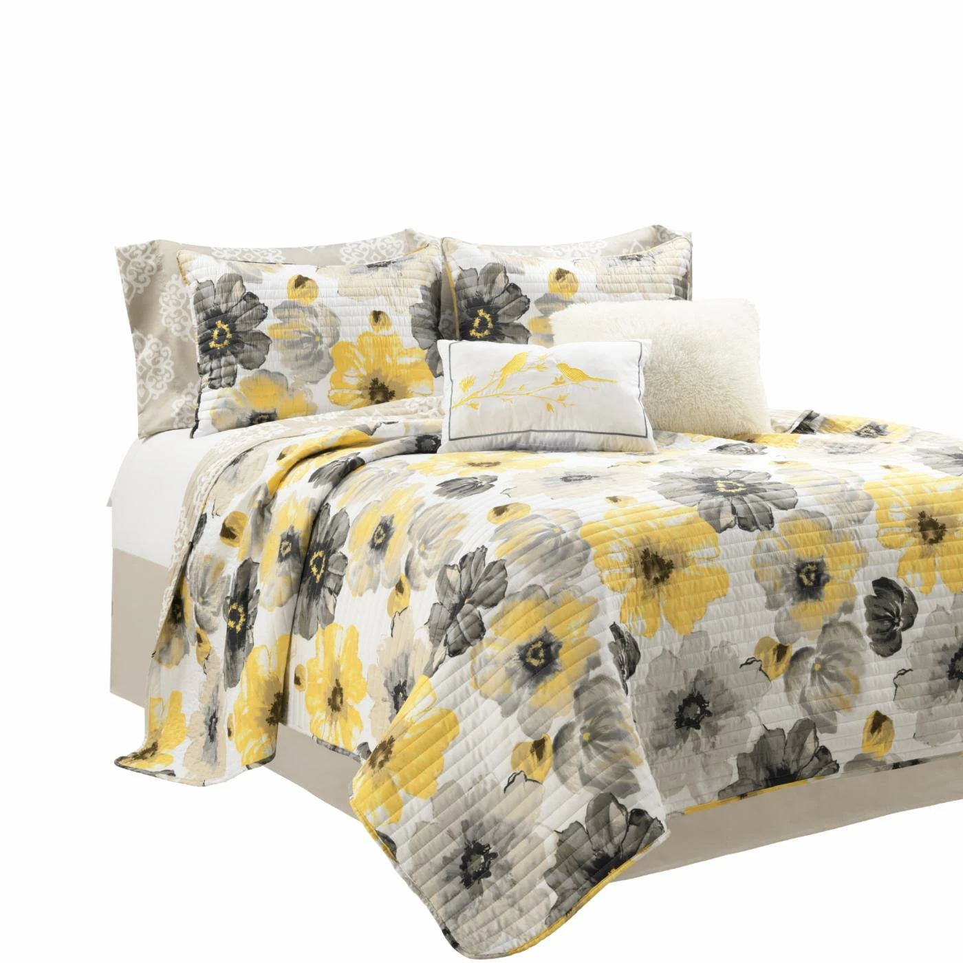 Outlet ๐ Lush Decor Leah Soft Reversible Oversized Quilt Set -Yellow/Gray- King โญ 3 Outlet ๐ Lush Decor Leah Soft Reversible Oversized Quilt Set -Yellow/Gray- King โญ