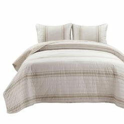 Discount 😍 King Lush Decor Farmhouse Stripe Reversible Cotton Quilt Set-Neutral-Full/Queen 🔔