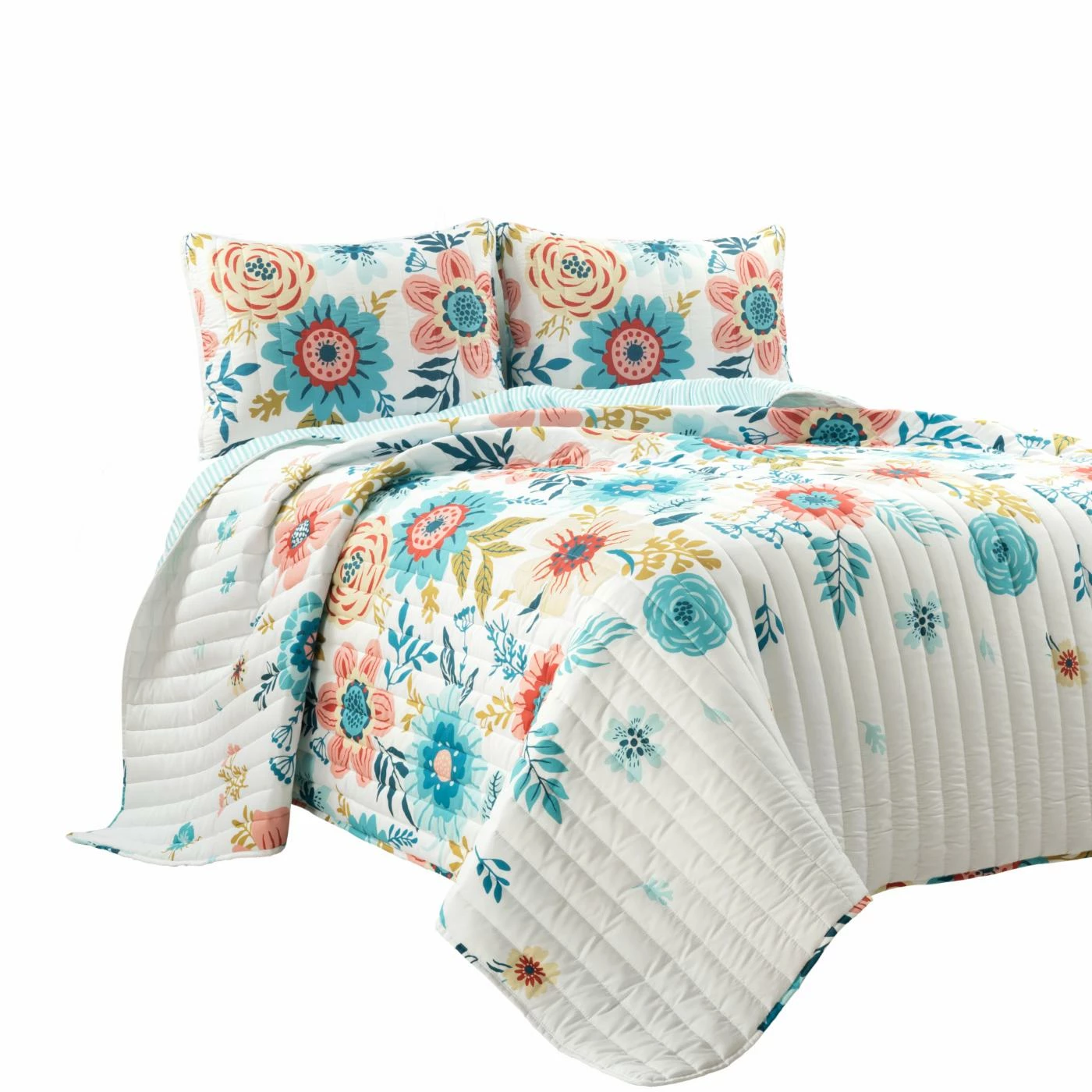 Budget ๐ King Lush Decor Cottage Core Ariana Flower Reversible Oversized Quilt Set- Blue/Dusty Pink-Full/Queen ๐ 3 Budget ๐ King Lush Decor Cottage Core Ariana Flower Reversible Oversized Quilt Set- Blue/Dusty Pink-Full/Queen ๐