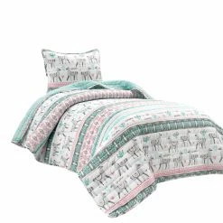 Deals 🔥 Queen Lush Decor Boho Llama Reversible Oversized Quilt Set- Pink/Aqua-Twin ✔️
