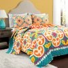 Best Sale 👏 King Lush Decor Boho Floral Reversible Oversized Quilt Set - Turquoise/Orange - Full/Queen 🌟 -Greenland Home Fashions shop masterTRIA1027