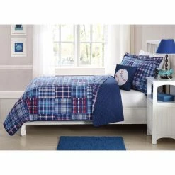 Budget ⌛ Twin Navy Plaid Patch Quilt Mini Set By My World 👍 -Greenland Home Fashions shop scalePBB789