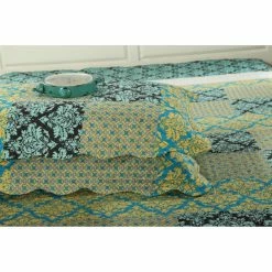 Coupon 😉 California King Blue Ivy Damask 3 Piece Patchwork Quilt Set By Tache Home Fashion ✔️ -Greenland Home Fashions shop scaleTACH003