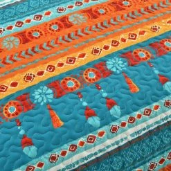 Outlet 🌟 King Lush Decor Boho Watercolor Border Quilt Set - Turquoise/Multi - Full/Queen ⭐ -Greenland Home Fashions shop scaleTRIA1026